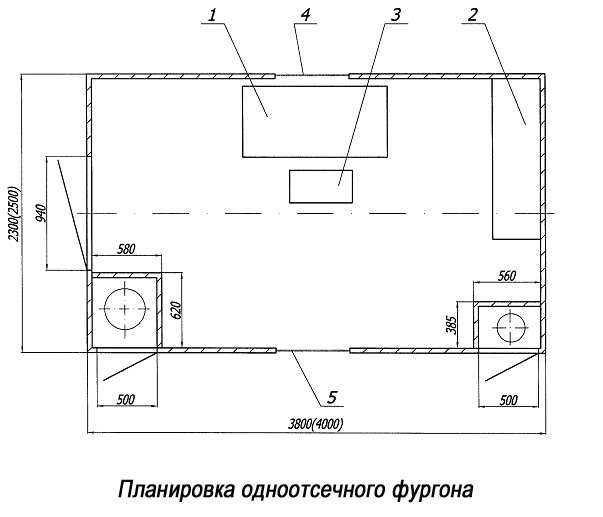 Планировка одноотсечного фургона.