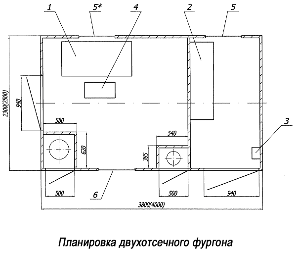 Планировка двухотсечного фургона.